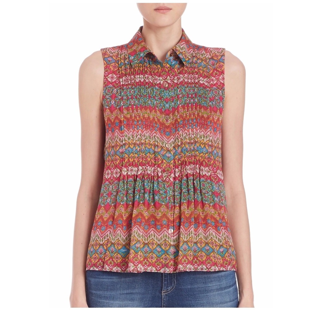 Diane Von Furstenberg Blakely Coromandel Silk Blouse Womens 4 Multi Boho Luxe